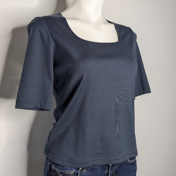 Lafayette 148 Blue 1/4 Sleeve Square Neck Top S - Picture 3 of 8